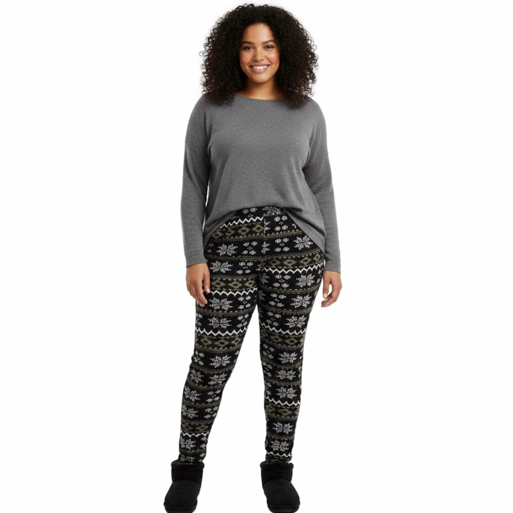 𝅺Size 1X Plus Lady’s Festive Winter Snowflake Leggings